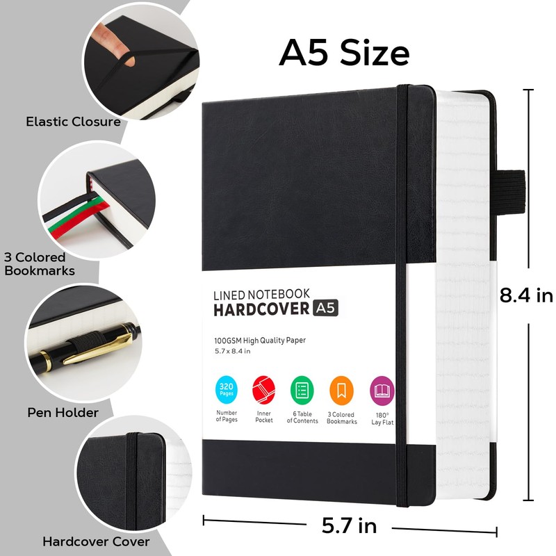 Hardcover Lined Notebook Journal for Writing, 320 Pages Leather Thick