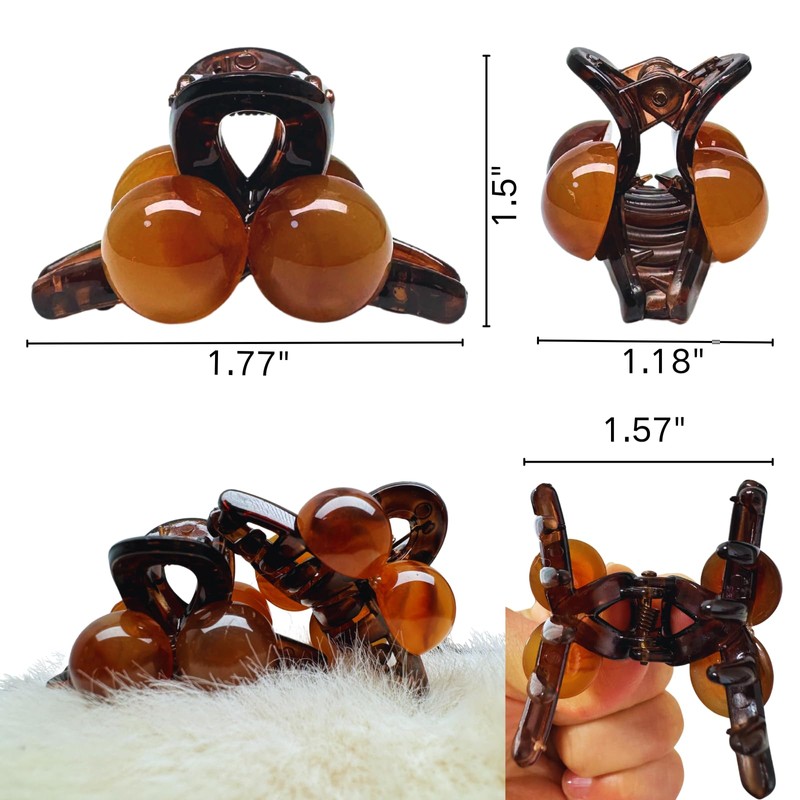 6 Pcs Amber Cherry Medium Hair Clips，Arc and Double Row