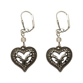 Alpenflüstern DOR044 Costume Earrings Rhinestone Heart Deer Women's Costume Jewellery (Antique Silver-Colour), Zinc