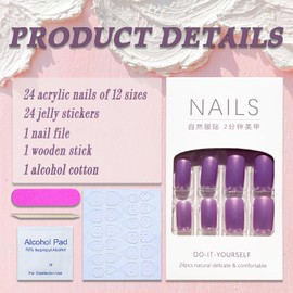 Press on Nails Medium Square SWEKKE Fake Nails Flash Purple Full Cover Glue on Nails Solid Color Glossy False Nails with Nail Glue Acrylic Nails Manicure Artificial Acrylic Nails for Women Girls 24Pcs