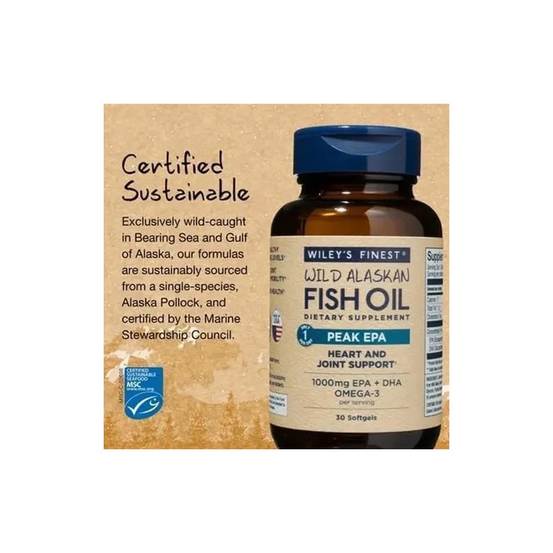 Omega 3 Wiley's Finest Wild Alaskan Fish Oil Peak EPA