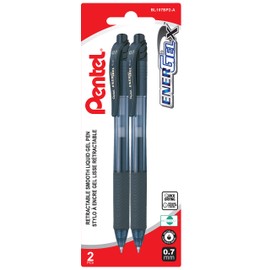 Pentel EnerGel X Retractable Liquid Gel Rollerball Pen, Everyday Writing, Office Supplies, School Supplies, 0.7mm Medium Point, Black Ink, BL107BP2-A, 2 Pack