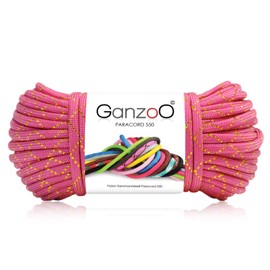 Paracord 550 Glitter Cord for Bracelet, Lead, Collar, Nylon/Polyester Rope with 7 Core Strands, 30 Metres, 4 mm Thickness, Multi-Purpose Rope, Parachute Cord, Colour: Neon Magenta-Gold