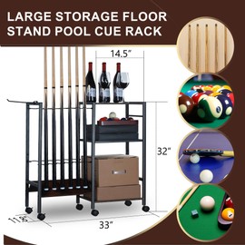 Lnmuzm Pool Cue Holders for Billiard Room, Pool Stick Holder Storage Cart, Floor Stand Pool Cue Rack up to 12 Sticks, Pool Cue Equipment Storage Organizer, Billiard Gifts for Men