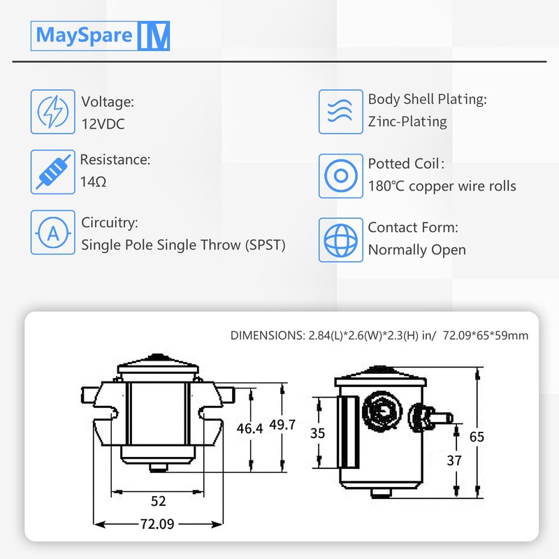 MaySpare Max Transient 200A Trombetta 12V Solenoid Relay 3 Terminal