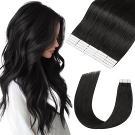 MEI YUAN LIN Tape in Human Hair Extensions black hair extensions tape in 16 Inch Silky Straight Real Hair Extensions 20pcs 50g Skin Weft