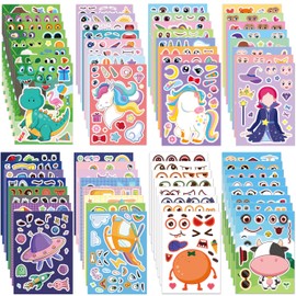 Dvobez 64 Sheets 8.3"x6" Make a Face Stickers for Kids, Make Your Own Stickers for Kids Crafts Party Favors Goodie Bags Stuffers Birthday Supplies - Super Collection 8-in-1