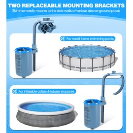 KIrSwp Above Ground Pool Skimmer | Wall Mount Surface Skimmer-Adjustable Height Bracket | Floating Pool Skimmer Removable Skimmer Basket, Auto Skimming Pool Surface Debris