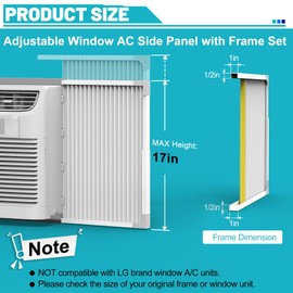 Chiligent Window AC Side Panel with Frame, Adjustable Air Conditioner Side Panels for Window Units of 5,000~14,000 Btu, Extra Wide Window Air Conditioner Side Panels Kit, Pack of 2