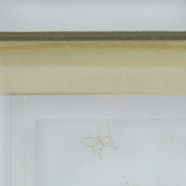 ESLIR Roman Blind, Kitchen Roman Curtain with Drawstring, Transparent Ribbon Roller Blind with Butterfly, Embroidered, Voile Sand, W x H 60 x 120 cm, 1 Piece