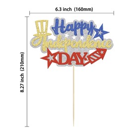 1 decoración para tarta del Día de la Independencia con purpurina para decoración de tartas del 4 de julio, para fiestas temáticas del Día de la Independencia Nacional Americana, suministros de decoración para tartas