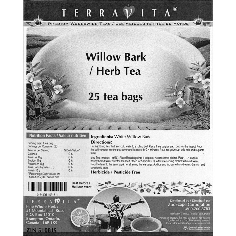 Willow Bark and Herb Tea (25 Tea Bags, ZIN: 510815)