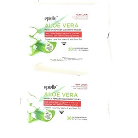 Epielle 2 pks Makeup Remover Cleansing Tissues Aloe Vera Vitamin E Green Tea