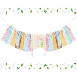 Wonmelody Llama First Birthday Decoration High Chair Banner First Birthday Girl Fiesta Party Decoration Alpaca 1st Birthday Decoration Llama Cactus for Mexican Fiesta Theme Party