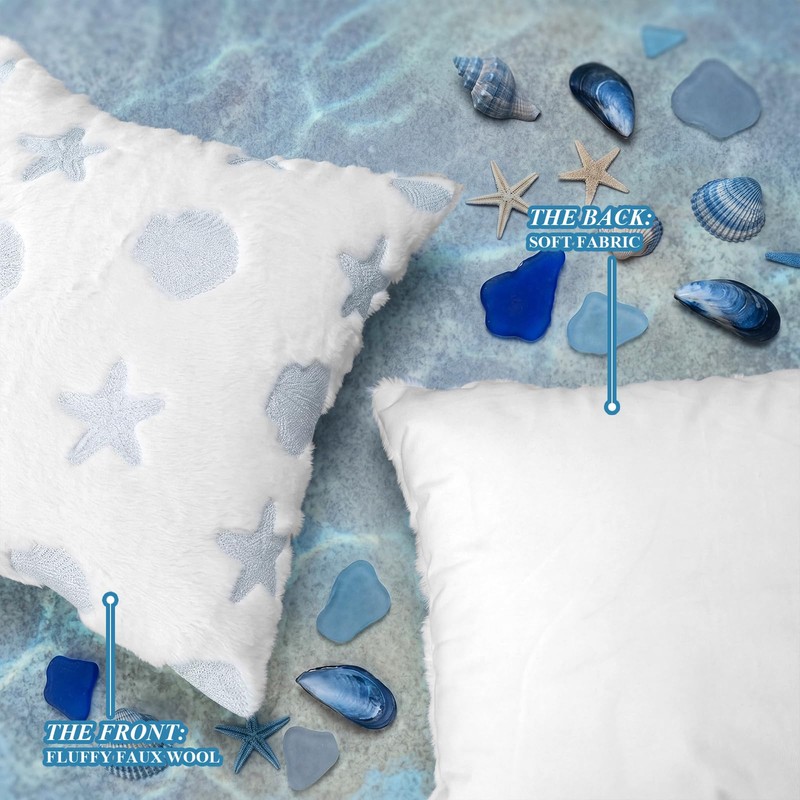 Irenare 2 Pcs Seashell Throw Pillow Covers 18x18 Embroidered Scallop