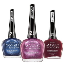 MASGLO GEL EVOLUTION Nail Polish Gel Effect, No UV/Led Lamp Required, Duration up to 12 day, 3 PCs Colors - Effecto Gel no requiere lampara UV/Led, 12 dias de duracion (Mysterious Selection)