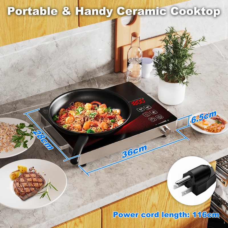 1800W Portable Infrared Cooktop Single Burner Electric Stove Ceramic Glass