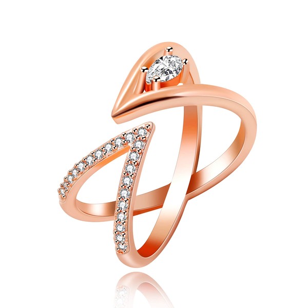 Tobestu Rose Gold Plated Pear CZ Crossover X Ring for