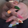 LIFOOST Handmade Press On Nails Almond 3D Hand Painted Flower
