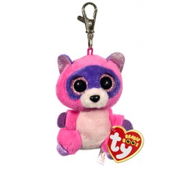 Carletto Ty 36614 Ty 36614-Roxie Clip Waschbär mit Glitzeraugen Beanie Boo's, 8.5 cm, pink/lila