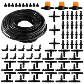 VooGenzek 77 Pieces 4/7 mm Irrigation Kit, 15 m Irrigation Hose, DIY Garden Irrigation System, with Passage Connector, T Connector, Hose End Plugs, for Patio