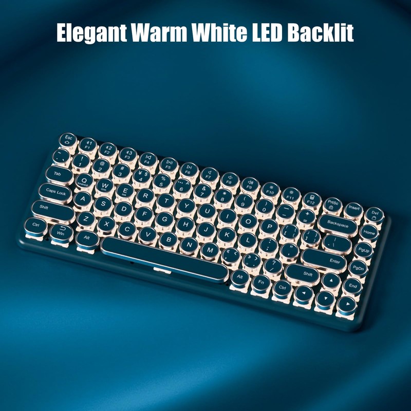 TISHLED Typewriter Keyboard Wireless 2.4GHz/Bluetooth/USB-C Wired Mechanical Gaming Keyboard Warm
