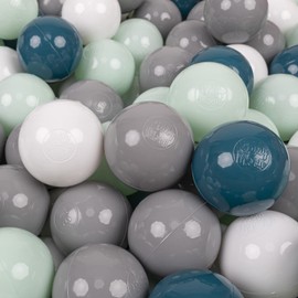KiddyMoon Children's Balls, Play Balls for Ball Pit, Plain Plastic Balls for Baby, Made in the EU, Dark Turquoise, Grey, White, Mint, 50 Balls, 7 cm Diameter