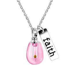 Uloveido Pink Waterdrop Pendant Necklace with Real Mustard Seed Charms Faith Christian Necklaces Gifts for Women Y800 (Pink)