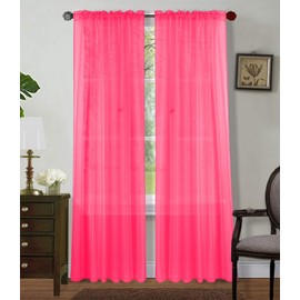 Sapphire Home Hot Pink Sheer Curtains - 2 Panels Set, 54" x 95", Transparent, Light Filtering Privacy Voile Drapes, Sheer Window Curtains for Living Room, Bedroom, Kitchen, Dining Room - Hot Pink