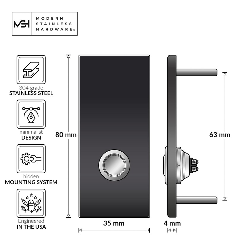 MSH Modern Stainless Hardware Model R7 Black Doorbells, R-Series Anodized
