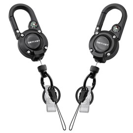 Retractable Keychain Heavy Duty Carabiner Badge Holder, Tactical ID Badge Reel with 30.5” Steel Retractable Cord, 8.0 OZ with Compass, Badge Strap and Key Ring (2 Pack)