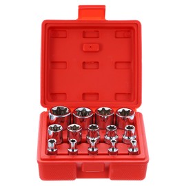 sourcing map E-Torx Socket Set 1/4" 3/8" 1/2" Drive E4 -E24 External Torx Deep Socket CR-V 6 Point Spline Socket External Torque Star Female Bit Socket Kit for Auto Repairs Home Maintenance