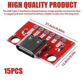Pack of 15 USB C Breakout Board: WIYETY USB Type-C Breakout Boards, 2.54 High Current Power Supply Board Module, Test Board for Type C Female Plug