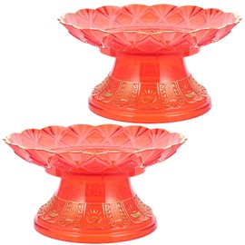 Veemoon Offering Plates for Church 2pcs Buddhist Plate Offering Bowls Fruit Tray Chinese Fu Character Food Dessert Snack Blessing Fruit Svering Tray for Altar Use Rituals Incense Smudging Decor Red S