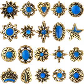 HINZIC 20Pcs Western Nail Charm, 20 Styles 3D Vintage Turquoise Daisy Nail Art Rhinestones Blue Marble Gems Jewel Accessories for Acrylic Nails Women Valentines Wedding Prom Decorations