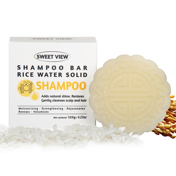 SWEET VIEW Shampoo Bar, Rice Water Shampoo Bars for Hair Growth & Strengthening, Vegan Hair Blackout, Solid Shampoo, 120 g