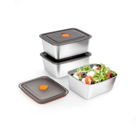 fecoqi 3 PCS(20oz) Stainless Steel Food Storage Containers With Lids | Snack Containers for Kids, Freezer Safe, Microwave Safe | 316 Metal Containers For Meal Prep, Leftovers, Freezer