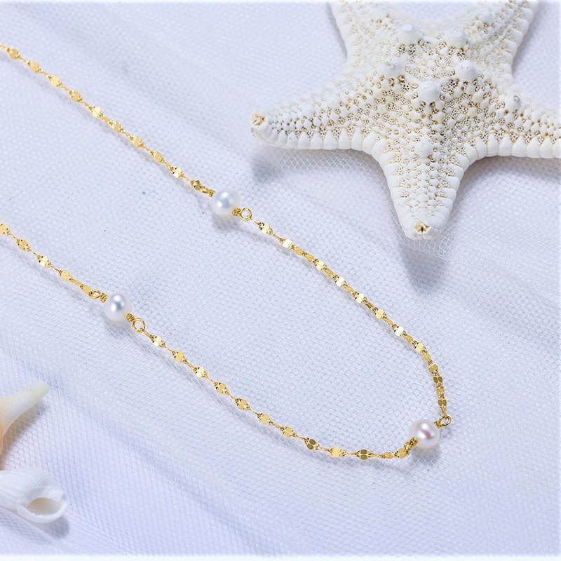 Bellitia Jewelry Baroque Pearl Clavicle Necklace for Women, 14k Gold