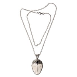 NOVICA Artisan Handmade Garnet Sterling Silver Pendant Necklace Balinese of Carved Bone Red Indonesia Birthstone [20 in L 2 mm W 1.7 in L x 0.9 in W x 0.6 in D] ' Lady Warrior'