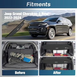 Nilight Trunk Cargo Cover for Jeep Grand Cherokee L 3 Row 2021 2022 2023 2024 2025, Retractable Security Shade Rear Cargo Cover, with Trunk Storage Net