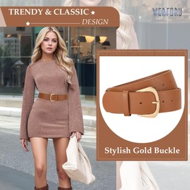 WERFORU Women's Wide Leather Belt Women's Fashion Wide Belt for Dresses and Jeans Women's Fashion Wide Belt with Gold Buckle, brown