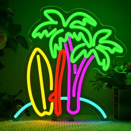 LUCUNSTAR Beach Surfing Palm Trees Neon Sign, Beach Surfing Palm LED Sign for Bar, Restaurant, Balcony, Wall Decoration, Neon Sign for Bedroom, Gift for Girls and Boys