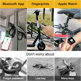 Fingerprint Bike Cable Lock, Dhiedas Bike Lock Heavy Duty Anti Theft, Fingerprint & Bluetooth Lock, Keyless Biometric Cable Lock, Waterproof Etronic Lock for Scooter Bicycle(4.9FT)