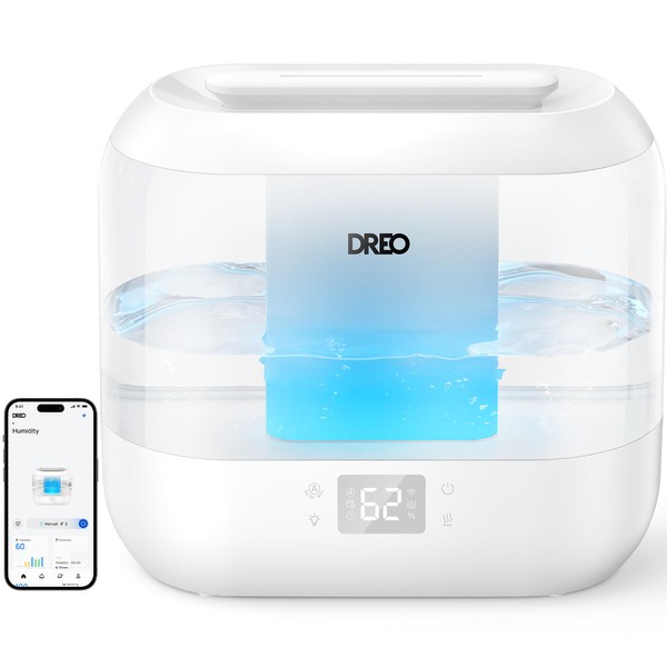 Dreo Smart Humidifier, Cool Mist Humidifiers for Bedroom, Quiet 4L Top Fill Ultrasonic Humidifiers for Home Office Plant & Baby with Nightlight, LED Display, 32H Runtime, APP/Voice Control, HM311S