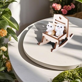 SIRPERICE Miniature Cat Figurine with DIY Rocking Chair - Funny Cat Sculpture for Shelf