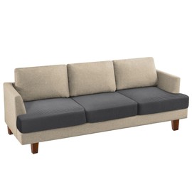 PrinceDeco 3 Piece T Cushion Couch Covers T Cushion Sofa Slipcover Suitable 3 Cushion Couch Stretch Individual T Cushion Shape Seat Covers with Elastic Bands Washable Pet Friendly, Grey