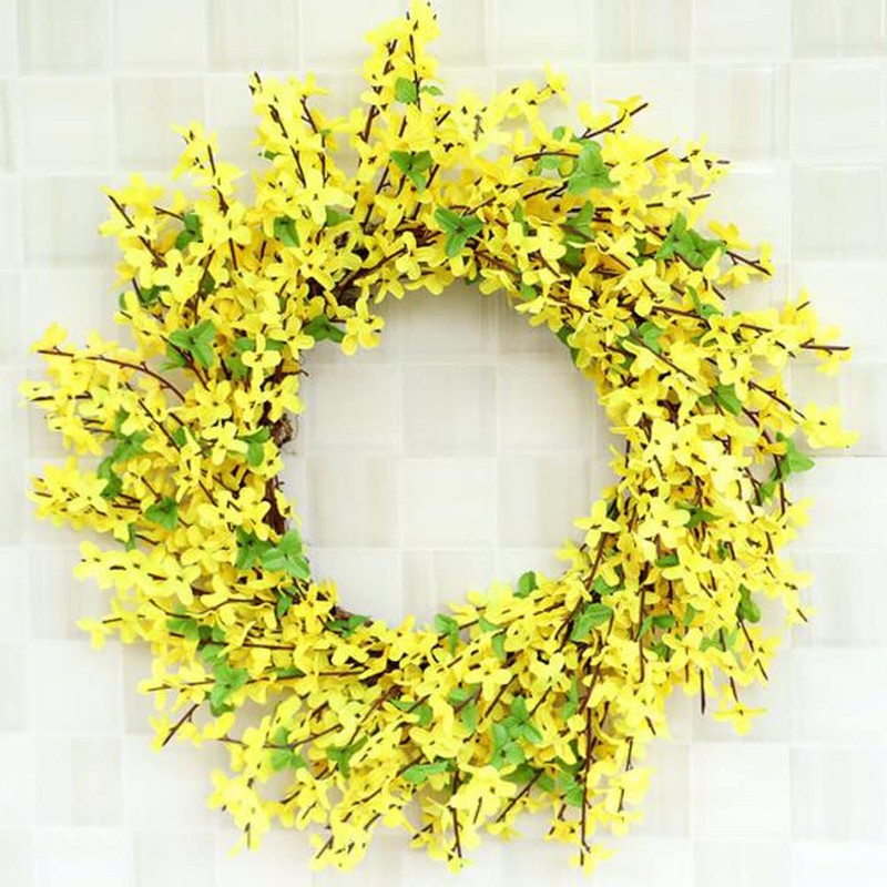 19.68Inch Artificial Forsythia Wreath for Front Door Wreaths Wildflower Summer