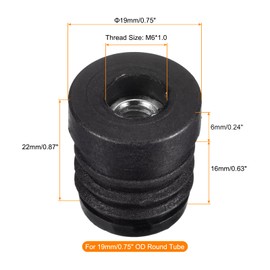 uxcell 24Pcs Inserts for Round Tubes with M6 Thread, for 19mm/0.75" OD Round Tube, Round Black Plastic Plug Caster Insert Chair End Caps Furniture Leg Plug