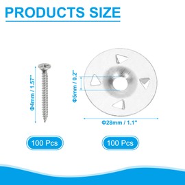 PATIKIL 1-1/8 Insulation Washers, 100 Set 28mm Metal Foam Board Fasteners Perforated Plaster Washers with Screws Galvanized Steel for Foam Board Fixing Fastening Wall
