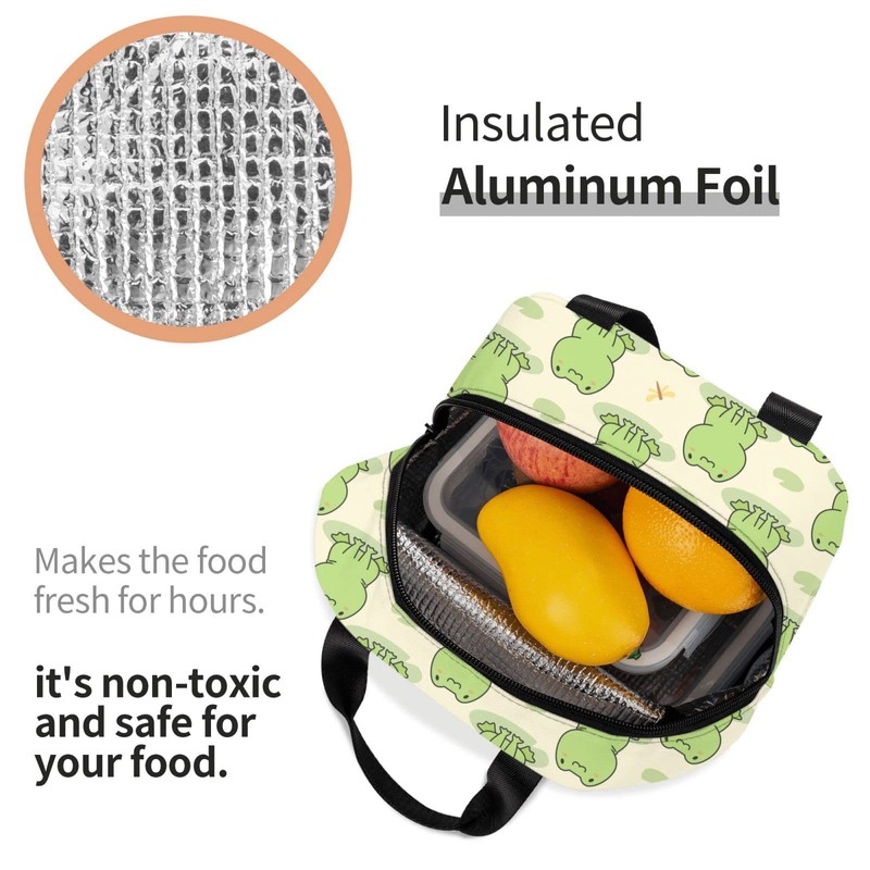 Hulnulnu Cute Frog and Dragonfly Insulated Lunch Bag Reusable Lunch